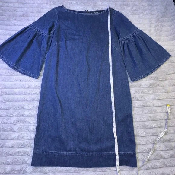 Ralph Lauren LRL Women's 6 Chambray Denim Bell Sleeve Shift Dress Festival 70's - Picture 3 of 14